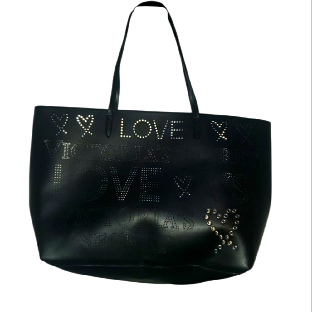 Victoria's Secret Studded Black Love Tote Bag.